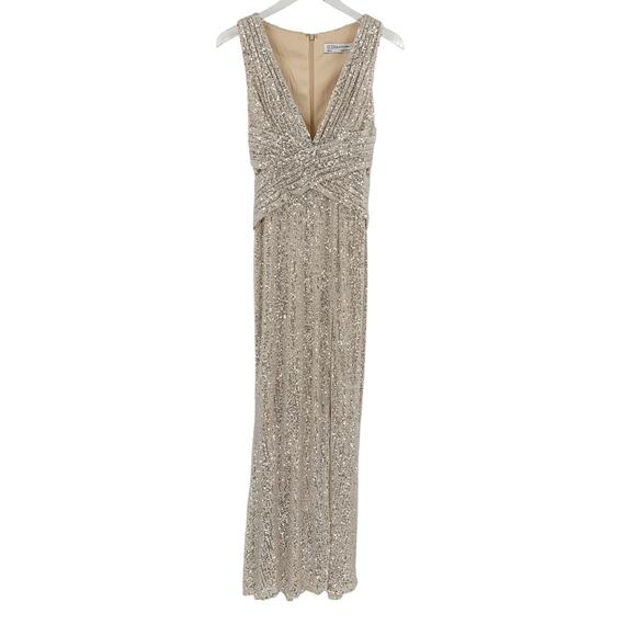 MAC DUGGAL Dress Size 2 Evening Gown Sequin NEW Cream V Neck Wrap - Picture 5 of 8